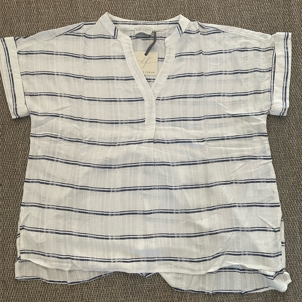 Dress Forum - Stripe Collarless V-Neck Top *BRAND NEW*